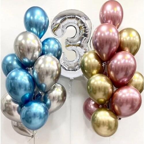 15pcs 40inch Silver Number Foil Balloon Mixed 12inch Metal Chrome Latex Balloon Set Baby Shower Birthday Party Decoration Supply