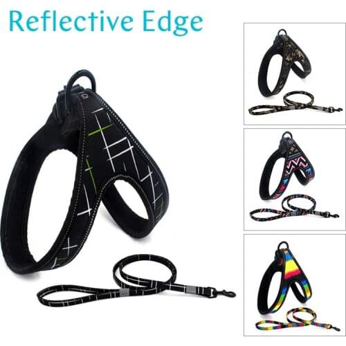 Dog Nylon Colorful Printing Harness For Outdoor Dog Walking Runing Explosion-Proof Adjustable Vest Chest Leash Suit Pet Supplies
