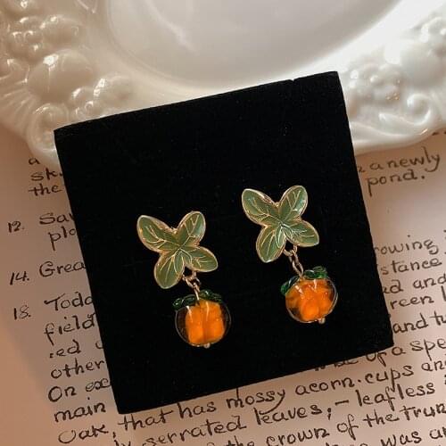 New Fashion Persimmon Orange Flower Pendant Drop Earrings For Women Cute RomanWeddings Party Jewelry Accessories Gift