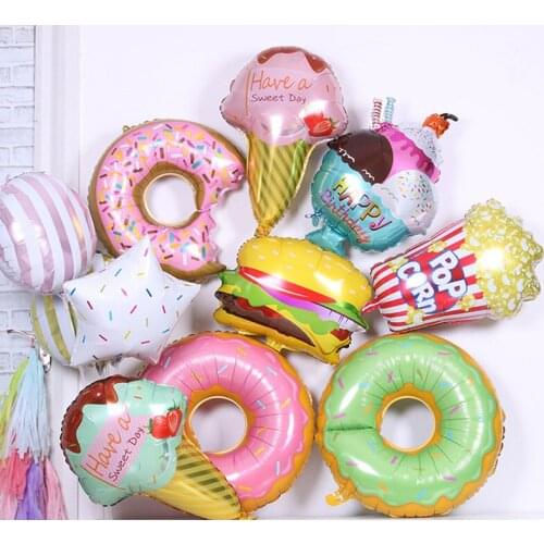 New big/mini Hamburg ice cream Popcorn cake donut Pizza food balloon birthday party decoration cake shop inflatable balloons
