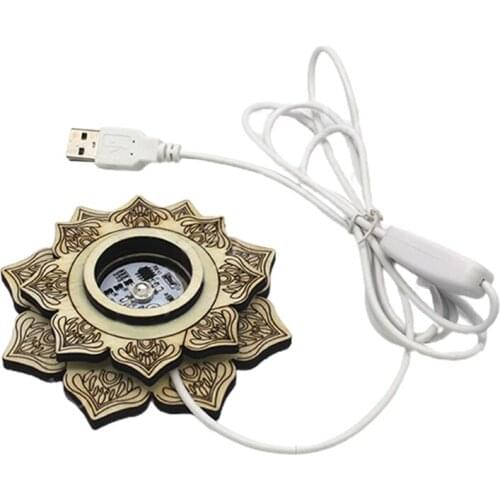 X7AB Lamp Base Personalized Creative Solid Wood LED Luminous Handicraft Decoration Ornaments Lotus Shaped Holder Night Lights