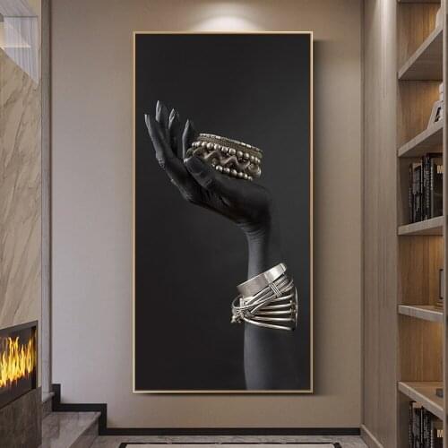 Black Hand Holding Silver Jewelry Canvas Posters And Prints Black Hands Model Canvas Paintings On the Wall Art Pictures Cuadros