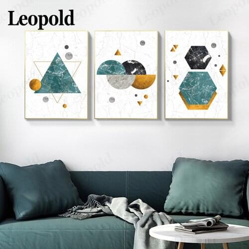 Simple Abstract Geometric Marble Picture Sail Poster Triangle Round Hexagon Picture Print Nordic Living Room Decoration