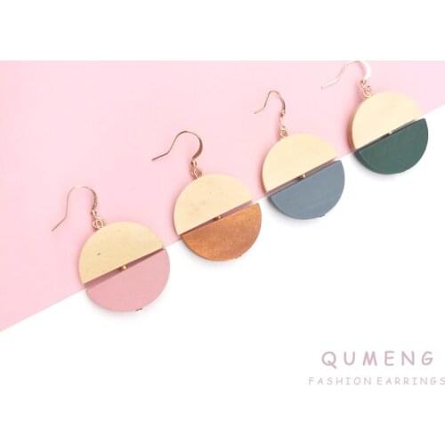 QUMENG New Luxury Big two semicircle geometry Earrings 2020 Fashion Korean Earring For Women Long stud Statement vintage Jewelry