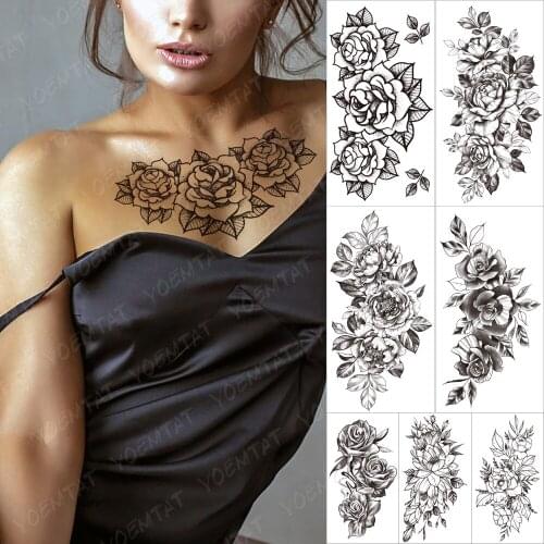 Realistic Flower Blooming Waterproof Temporary tatooo Stickers Peony Leaf Lotus Arm Floral tatoo Man Women Body Art Fake tattoos