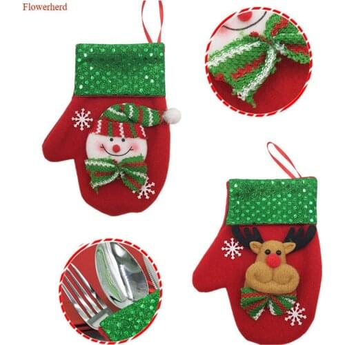 Christmas Gloves Tree Pendants Christmas Table Decorations Cutlery Suit Holders Porckets Knifes Folks Bag Snowman Dinner Decors