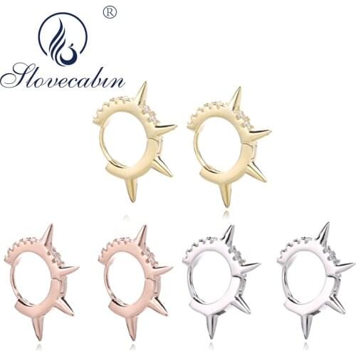 Slovecabin 925 Sterling Silver Spiky Ohrringo Triple Bullet Hoops Earring Quadruple Circle Around Huggies Jewelry For Women 2019