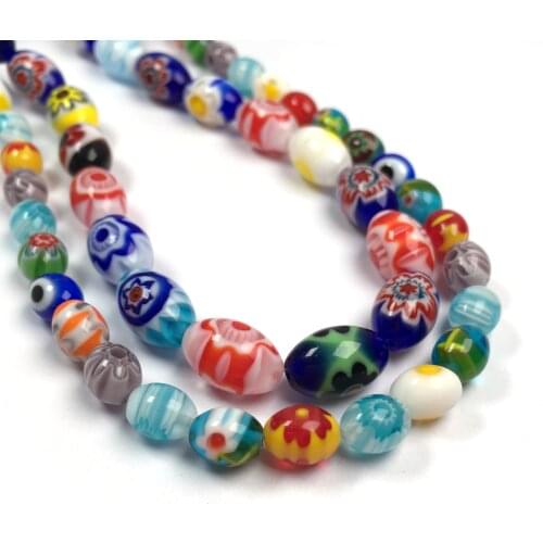 Millefiori Flower Lampwork Glass Beads Fashion Loose Spacer Beads for Jewelry Making DIY Supplies Fit Necklace Bracelet