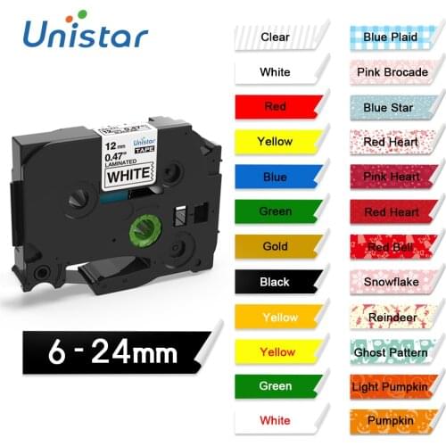 Unistar 1PC Label Tape 12mm Compatible for Brother Lable Printer H110 Label Maker tze231 tze221 tz251 131 Pattern Printer Ribbon