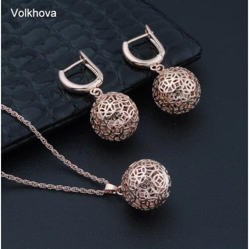 Volkhova Hot Hollow Ball Set Fashion 585 Rose Gold Color Jewelry Necklaces Earrings Set For Women Party Jewelry