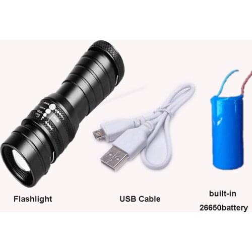 High power USB cable Charger T6 LED Zoomable LED Hunting Flashlight Torch 26650 Battery Light Lamp Lighting For Outdoor Travel