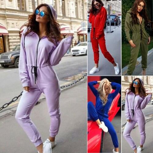 Rompers Fashion Women Body Trakcuits Lady Long Sleeve Zippers Solid Overalls Jumpsuit Hooded Romper Bodycon Pants Clothes