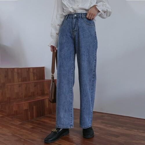 2020 women blue baggy wide leg pants womans boyfriend jeans high waist long denim trousers female casual streetwear solid