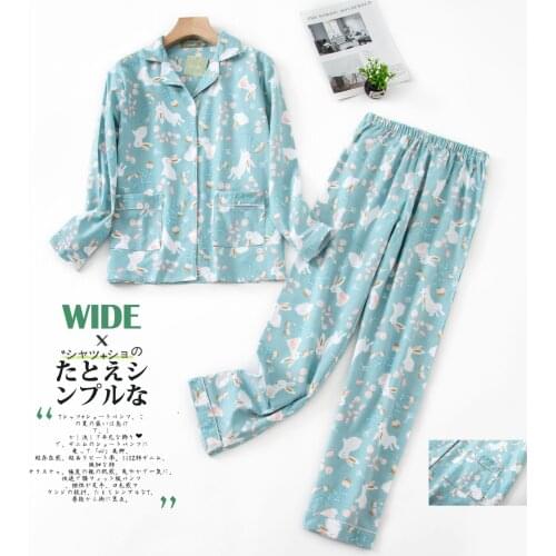 Women Pajamas Sets 100% Brushed Cotton Cartoon Pijama Female Cute Night Suit Long Sleeve Sleepwear Pyjamas Autumn Casual Nighty