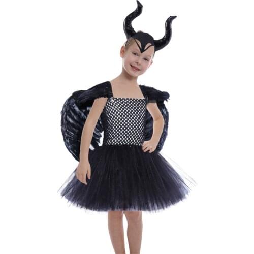 Evil Queen Girls Christmas Fancy Tutu Dress Halloween Cosplay Costumes Girl Purim Birthday Party Dress Up Black Witch Clothes