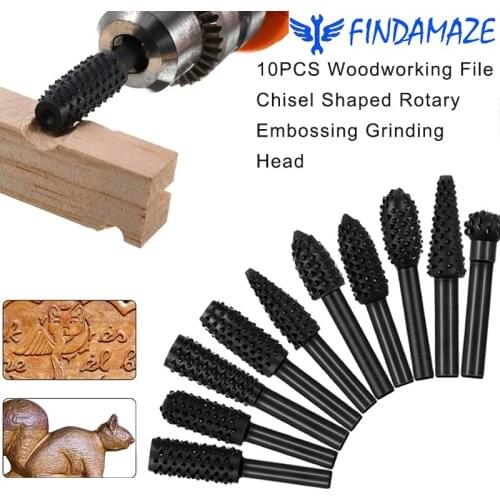 10PCS Woodworking Carving File File Drill Bit 6.3 Mm Shank Power Tool Woodworking Chisel Shape Rotary Embossing Grinding Head