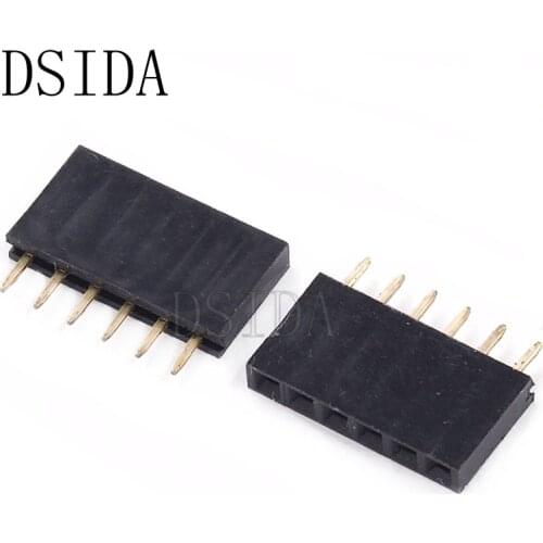 10PCS Female Pin Header Strip 6 Pin Pitch 2.54 mm Single Row Female Pin Header 1x6 1*6 PCB Connector