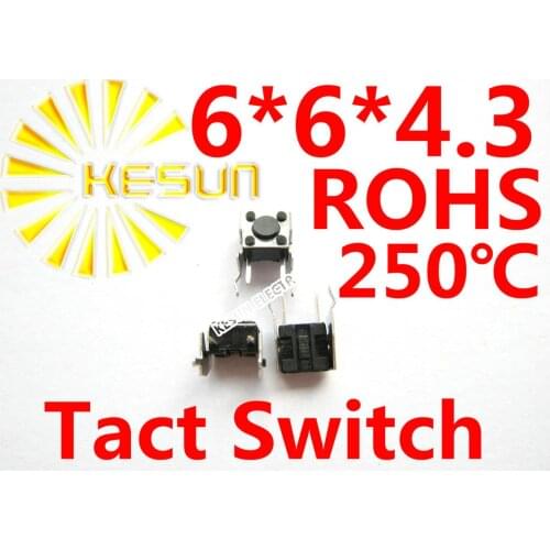 1000PCS DIP 6X6X4.3 Tactile Tact Push Button Micro Switch Momentary Vertical Push ROHS