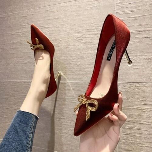 2021 Designer Womens PUMPS Pointed Toe Bowknot Suede Stiletto Office Lady Wedding Dress Party High Heels Size 34-39 HOT Style