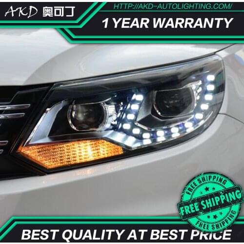 AKD tuning cars Headlight For VW Tiguan 2013 Headlights LED DRL Running lights Bi-Xenon Beam Fog lights angel eyes Auto levels