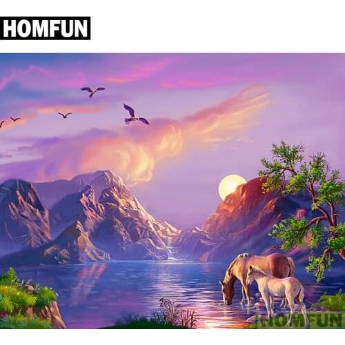 HOMFUN Full Square/Round Drill 5D DIY Diamond Painting "Landscape horse" Embroidery Cross Stitch 5D Home Decor Gift A01433