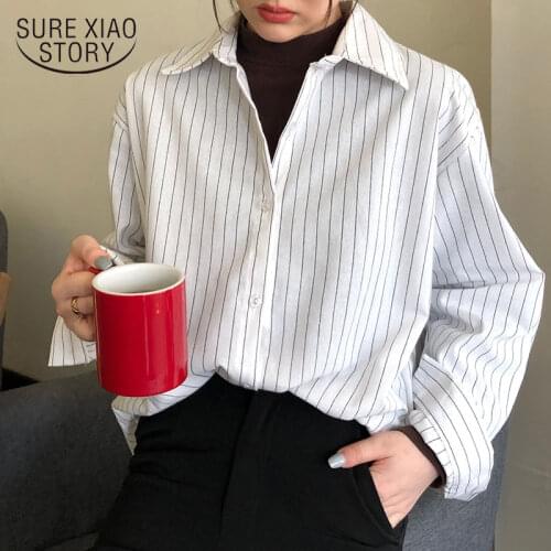 Female Streetwear Blouse Women Striped Shirt 2021 Spring Winter Long Sleeve Casual Loose Shirts Oversize Fashion Clothing 11097