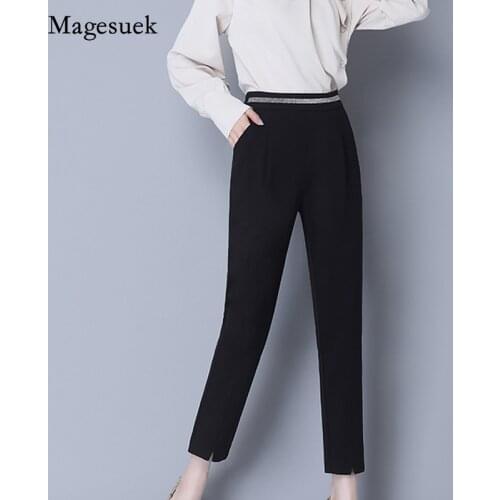 Full Length Pants 2021 Autumn Winter New Elastic Waist Pants Pencil Pants Plus Size Pants for Women Solid Straight Pants 16662