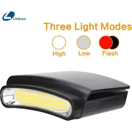 COB LED Clip On White Flashlight Cap Hat Lamp Cycling Hiking Camping Head Light with battery
