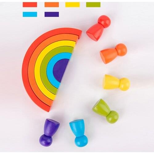 Childrens Puzzle Wooden Color Cognitive Blocks Boys And Girls Rainbow Blocks Toys Stacked Stacked Wooden Blocks