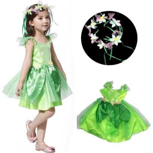 Children halloween costume for kids princess tinkerbell costumes gril Christmas cosplay Green Fairy tinker bell dress Carnival