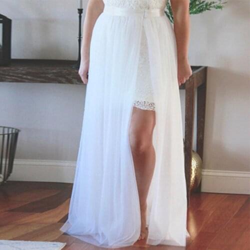White Tulle Skirt High Side Split 4 Colors Satin Waistband Elastic Long For Detachable Wedding Party Train Tulle Maxi Skirt