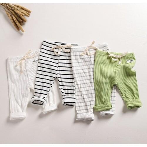 Breathable Baby Girls Render Pants Spring Summer Autumn Infant Simple Style Grey White Stripe Leggings Casual Long Trousers