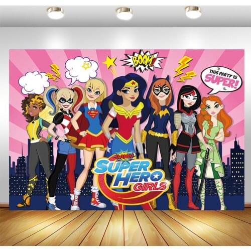 Super Hero Girls Photography Backdrop City Building Happy Birthday Party Photo Background Booths Studio Props Decoration Banner