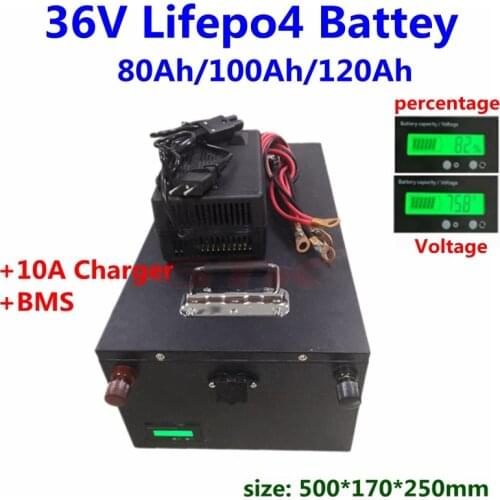 GTK Lifepo4 36V 100Ah 120Ah 150Ah 80Ah Lifepo4 battery pack with BMS for solar system trolling motor boat+10A Charger