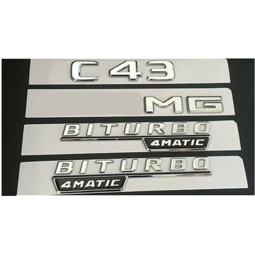 Chrome C43 for AMG BITURBO 4MATIC Trunk Fender Badges Emblems for Mercedes