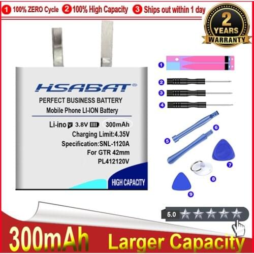HSABAT 0 Cycle 300mAh PL412120V Battery for AMAZFIT GTR 42mm High Quality Replacement Accumulator