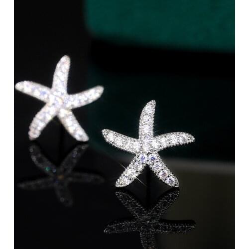 Exquisite Starfish Inlaid Diamond Earrings European and American Creative Five-pointed Star Full Zircon Earrings Earrings