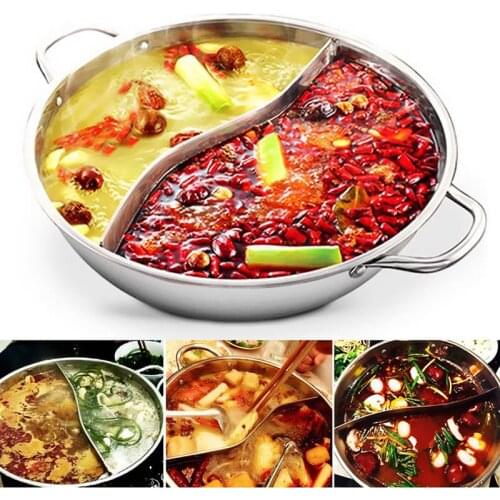 Stainless Steel Pot Hotpot Induction Cooker Gas Stove Compatible Pot Home Kitchen Cookware Soup Cooking Pot Twin Divided