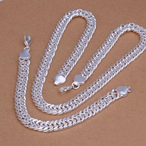 S208 Silver Color Jewelry Sets Lovely Silver 925 Jewelry 10M Figaro Bracelet Necklace S208 /ammajdta Ayeajpla