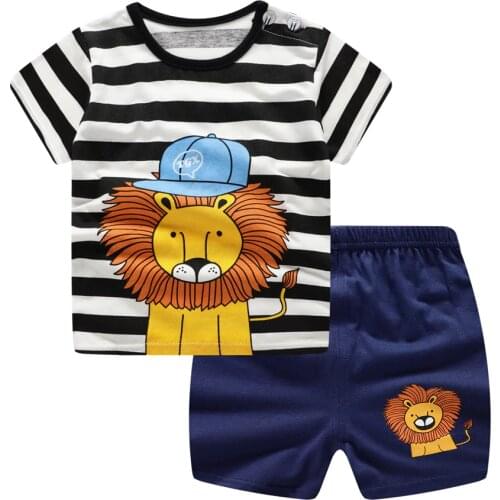Baby Boys Clothes Sets Spring Summer Fashion Leisure Lion T-shirt + Navy Shorts Newborn Baby Girl Clothes Kids Bebes Suit