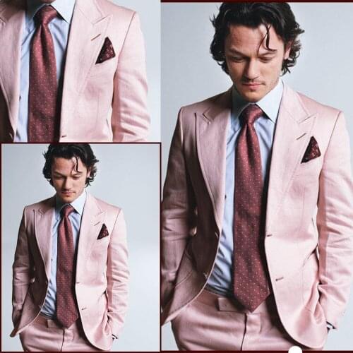 Summer Handsome Men Tuxedos 2 Pieces Set (Blazer+ Pants) Notched Lapel Streetwear Pocket Jacket Casual Daily Outwear Coat