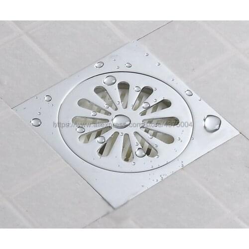 Shower Drains 10*10cm Square Bath Drains Strainer Hair Polished Chrome Art Carved Bathroom Floor Drain Waste Grate Drain Nhr001