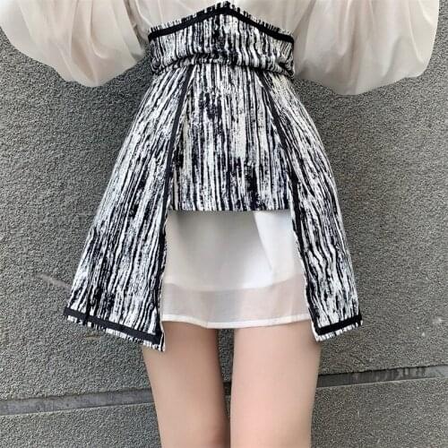 Summer Print Elegant Casual Skirt Women Design Irregular High Waist Vintage Skirt Female A-Line Holiday Outing Sweet Skirt 2021