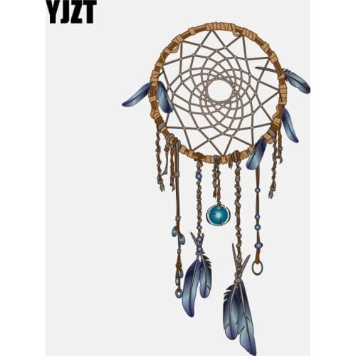 YJZT 9CM*15.8CM Special Blue Feather Dream Catcher PVC Decoration Car Sticker 11-01459