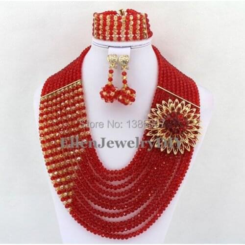Best Selling Red African Nigerian Wedding Beads Crystal Necklaces Bracelet Earrings African Wedding Beads Jewelry Set WS4450