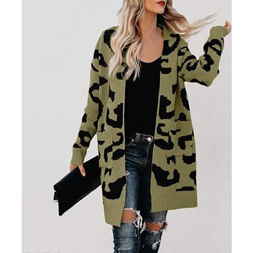 Fashion Women Long Cardigans Sweaters Autumn Loose Leopard Print Oversized Sweater Women Casual Cardigans and Sweaters Coats