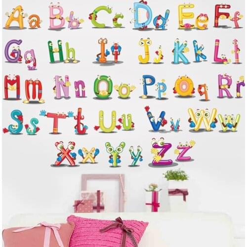 Cartoon wild jungle 26 letters alphabet animal wall stickers for rooms for kids home decoration children wall decal poster mural