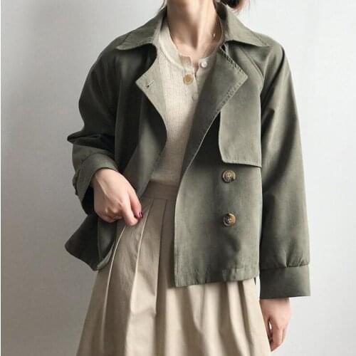 New 2020 Autumn Winter Womens Cargo Windbreaker Casual Vintage Pockets Outerwear Oversize Short Trench Tops CL456