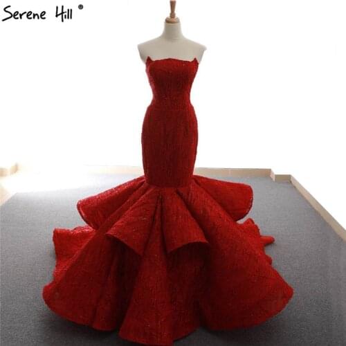 Red Newest Off Shoulder Sexy Wedding Dresses 2021 Appliques Ruffles Fashion Sexy Mermiad Bridal Gown Real Photo HM66614
