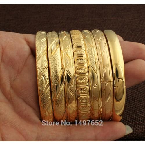 Newest Dubai Gold Bangles For Women Men18k Gold Color Wide 8MM Bracelets African/European/Ethiopia Jewelry Bangles